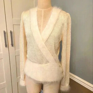 Vintage J.D. Boutique NY white cross front sweater, rhinestones, size M